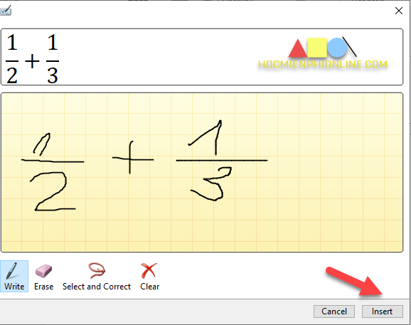 Gõ phân số bằng công cụ Ink Equation