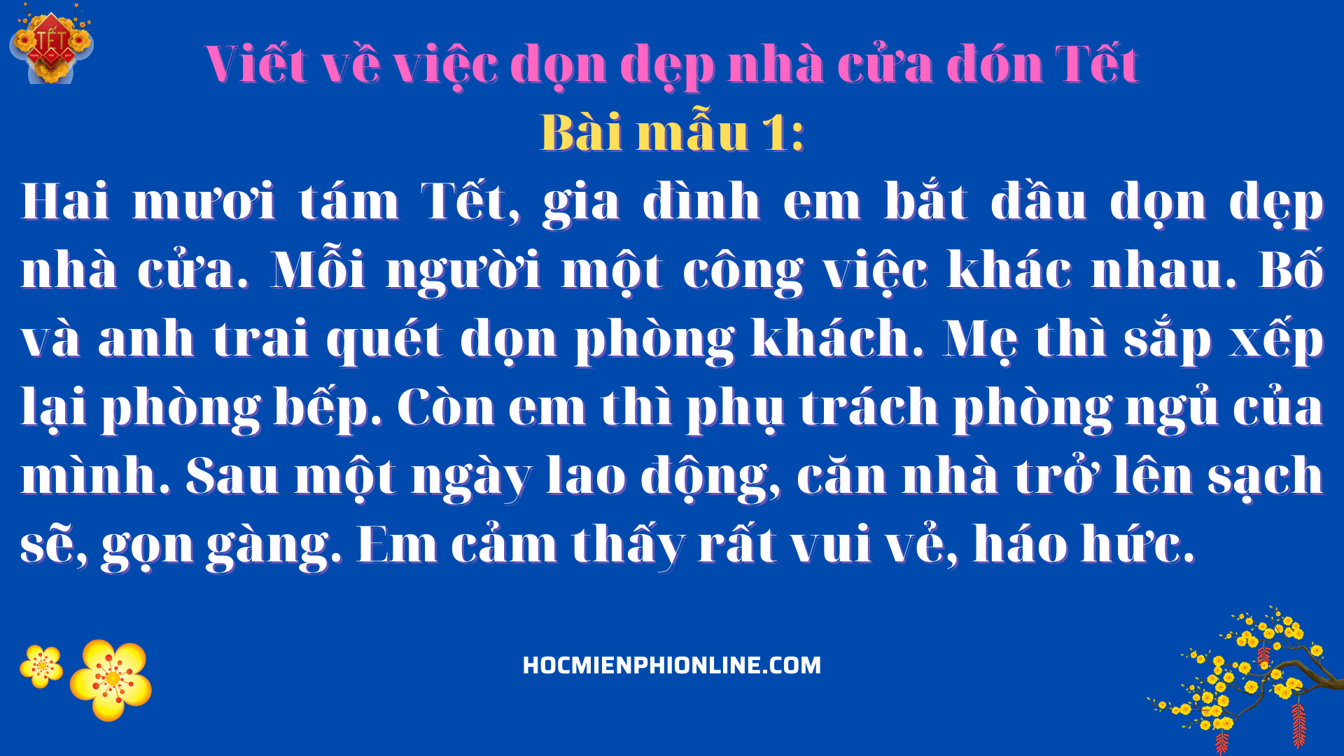 Bài văn mẫu: Viết về việc dọn dẹp nhà cửa đón Tết 2