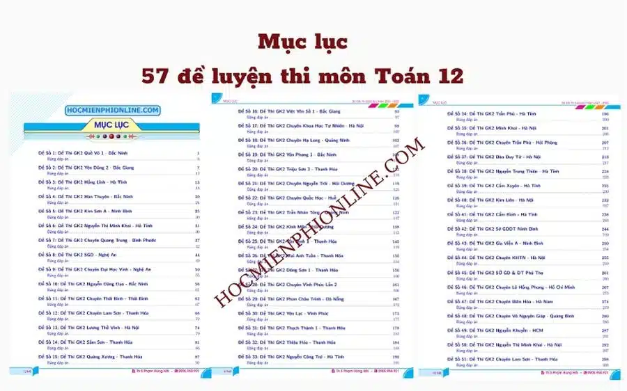 Mục lục 57 đề luyện thi môn Toán 12